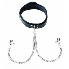 spartacus Black Leather Collar with Broad Tip Clamps