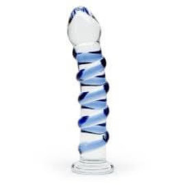 Glass Dildo with Blue Spiral