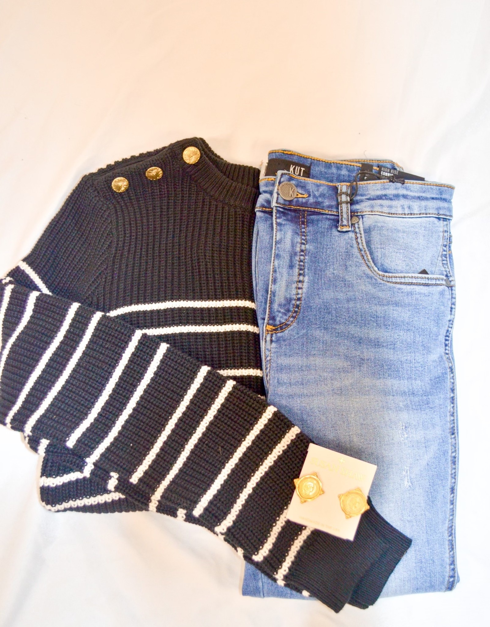 Lilla P Black Stripe Crewneck Sweater