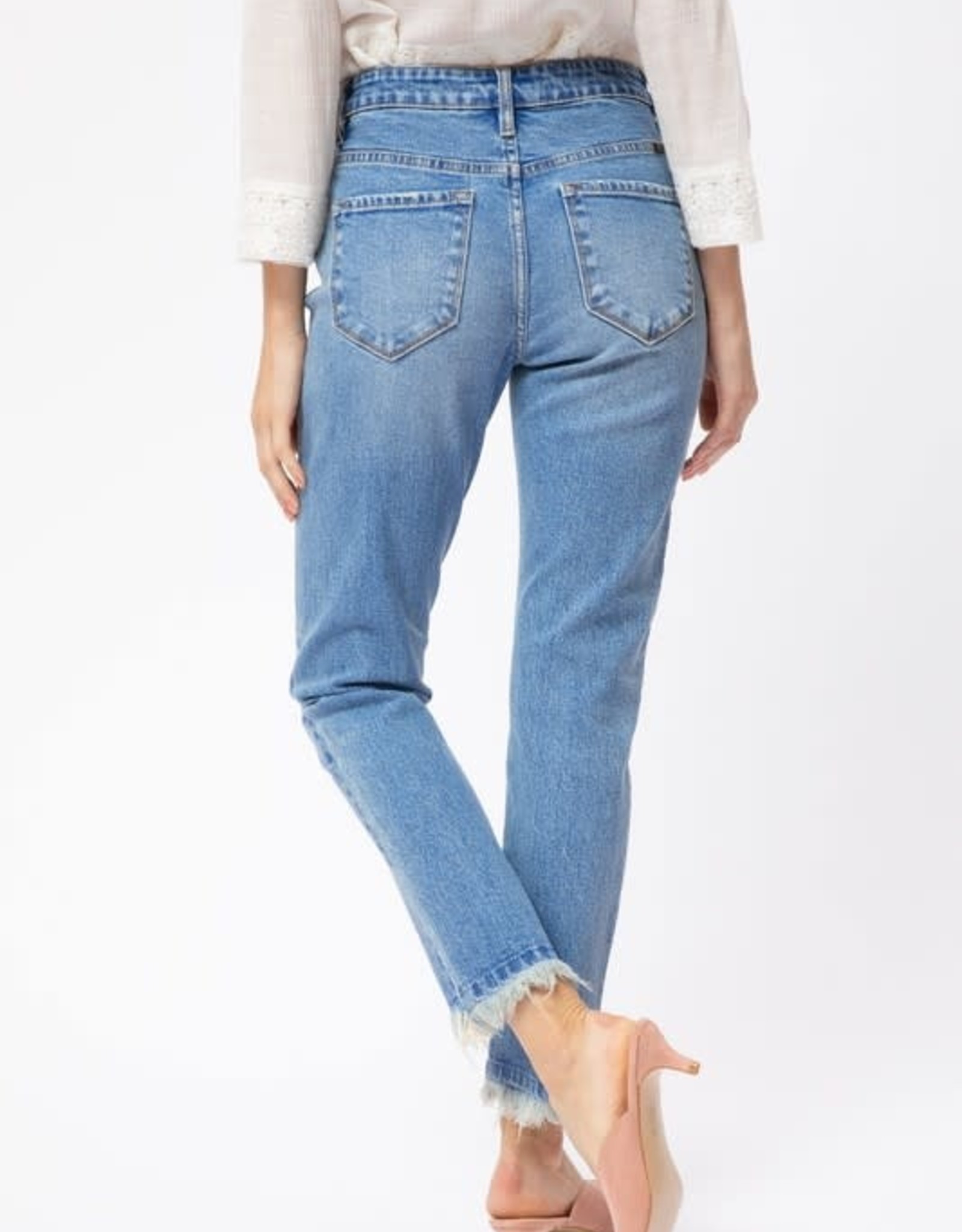 KanCan Super High Rise Fray Bottom- Light Denim