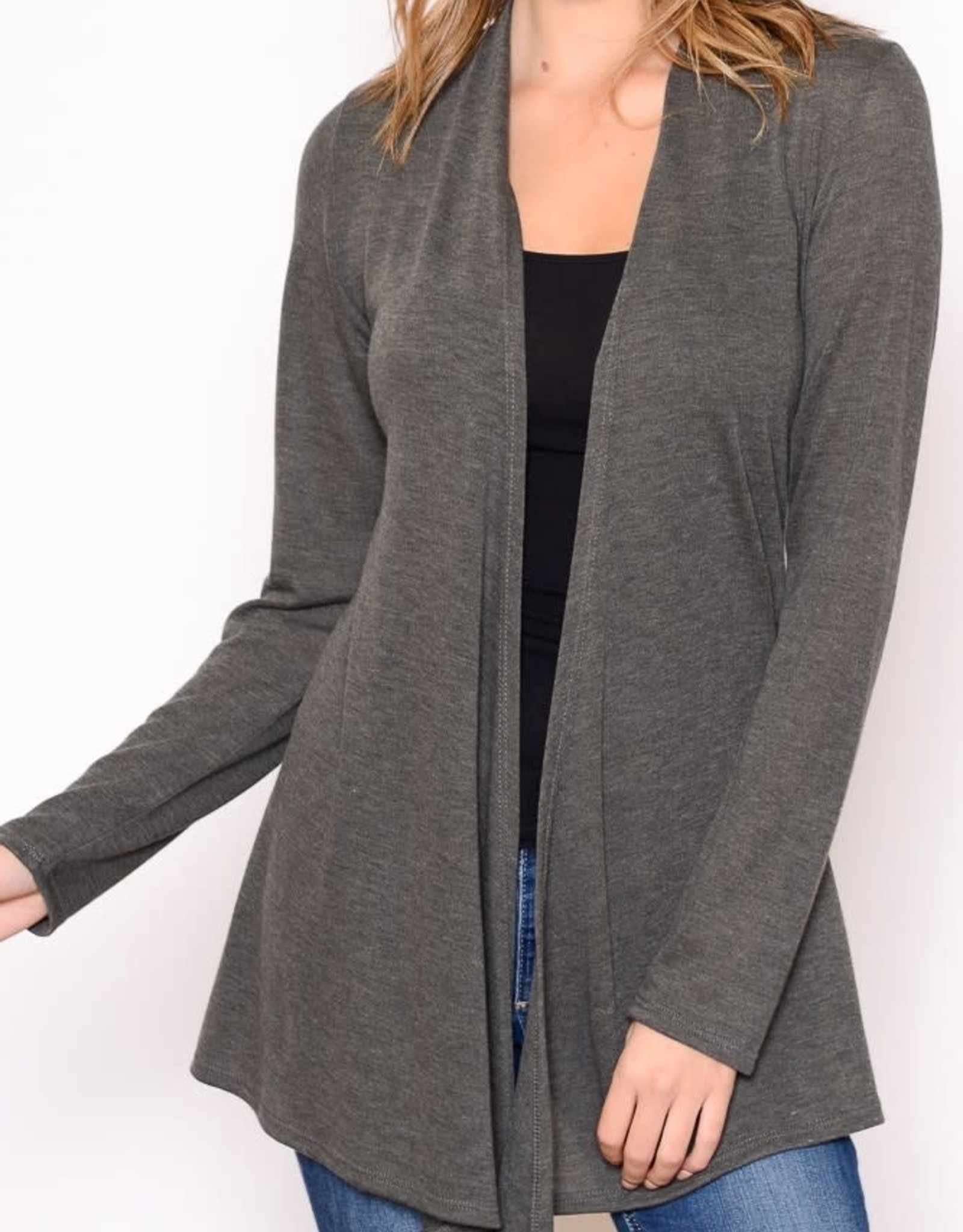 Miss Bliss Open Front Knit Cardigan- Charcoal