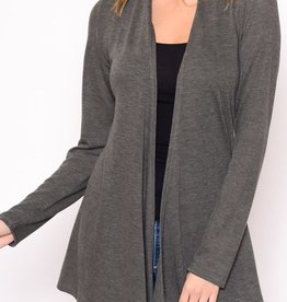 Miss Bliss Open Front Knit Cardigan- Charcoal