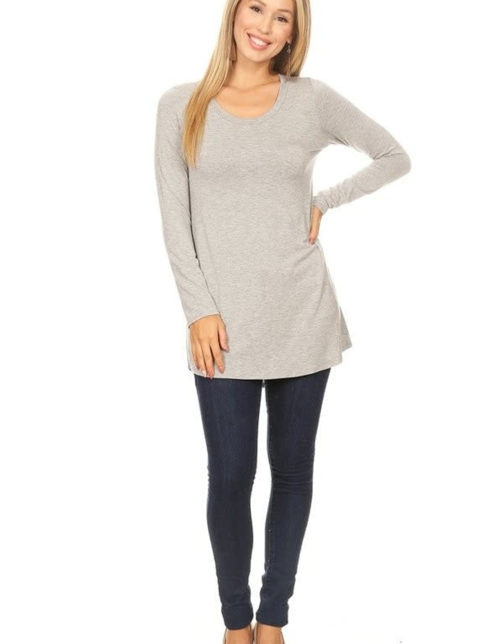 Miss Bliss Basic LS Round Neck Long Top- H.Grey