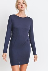 Miss Bliss Fitted Drop Shoulder LS Knit Dress- Navy