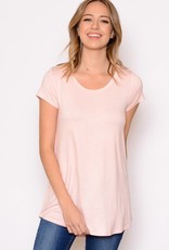 Miss Bliss Solid SS High low hem T-Shirt- Light Pink