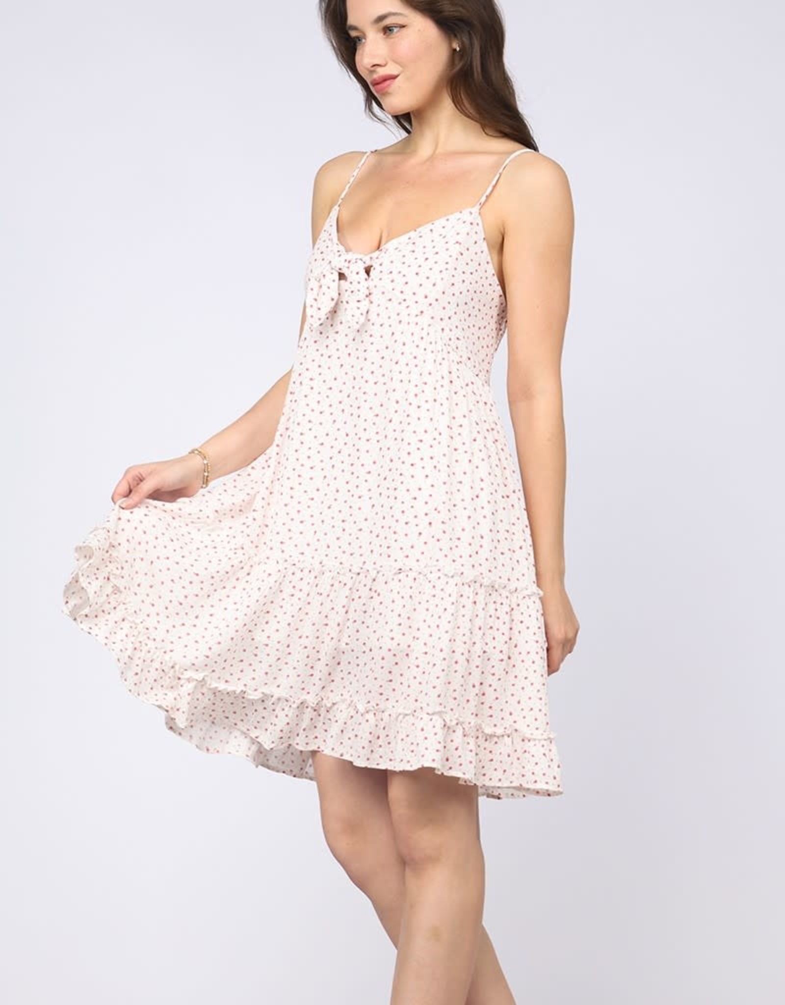 Miss Bliss Ditsy Floral Spaghetti Strap Dress- Off White