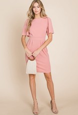 Miss Bliss Short Flutter Sleeve Sheath Dress- Pink