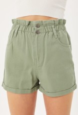 Miss Bliss Double Button Waistband Denim Shorts- Olive