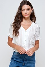 Miss Bliss Solid Button Up SS Top- White
