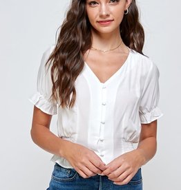 Miss Bliss Solid Button Up SS Top- White