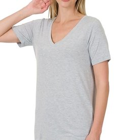Miss Bliss SS V Neck Tee- Heather Grey