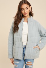 Miss Bliss Quilted Washed Zip Up Jacket- Chambray