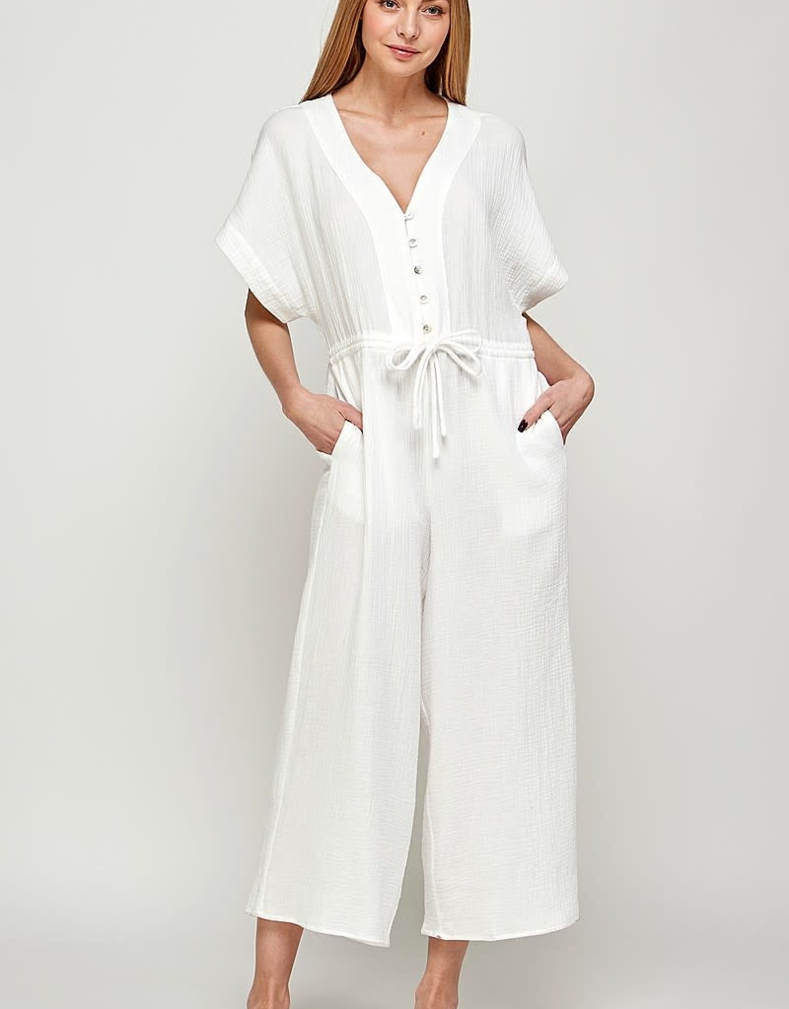 Miss Bliss Button Detail SS Romper- Off White