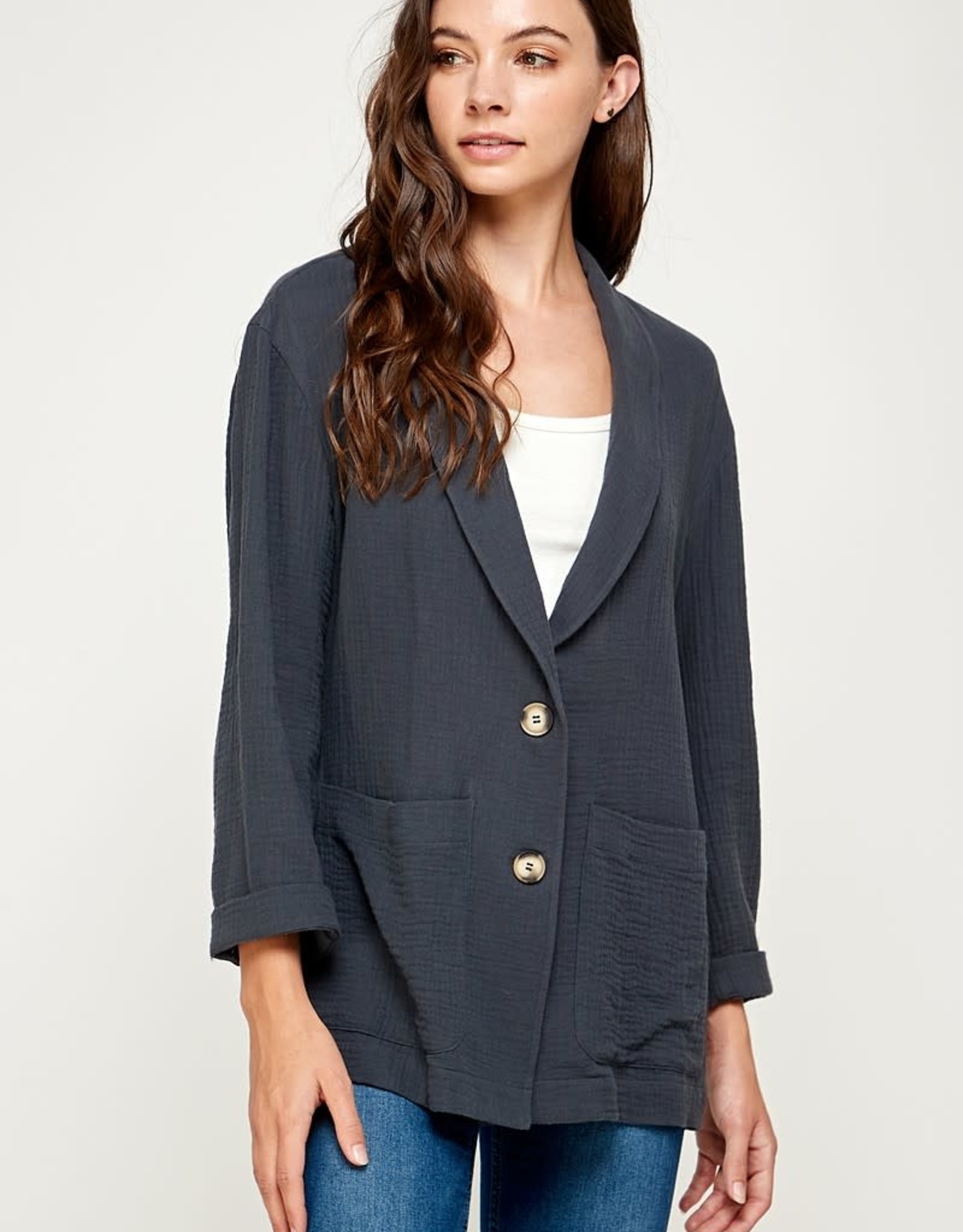 Miss Bliss Open Cardigan With Pockets- Charcoal