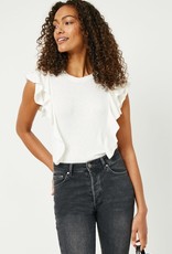 Miss Bliss Layered Ruffle Ribbed Knit Top- Off White