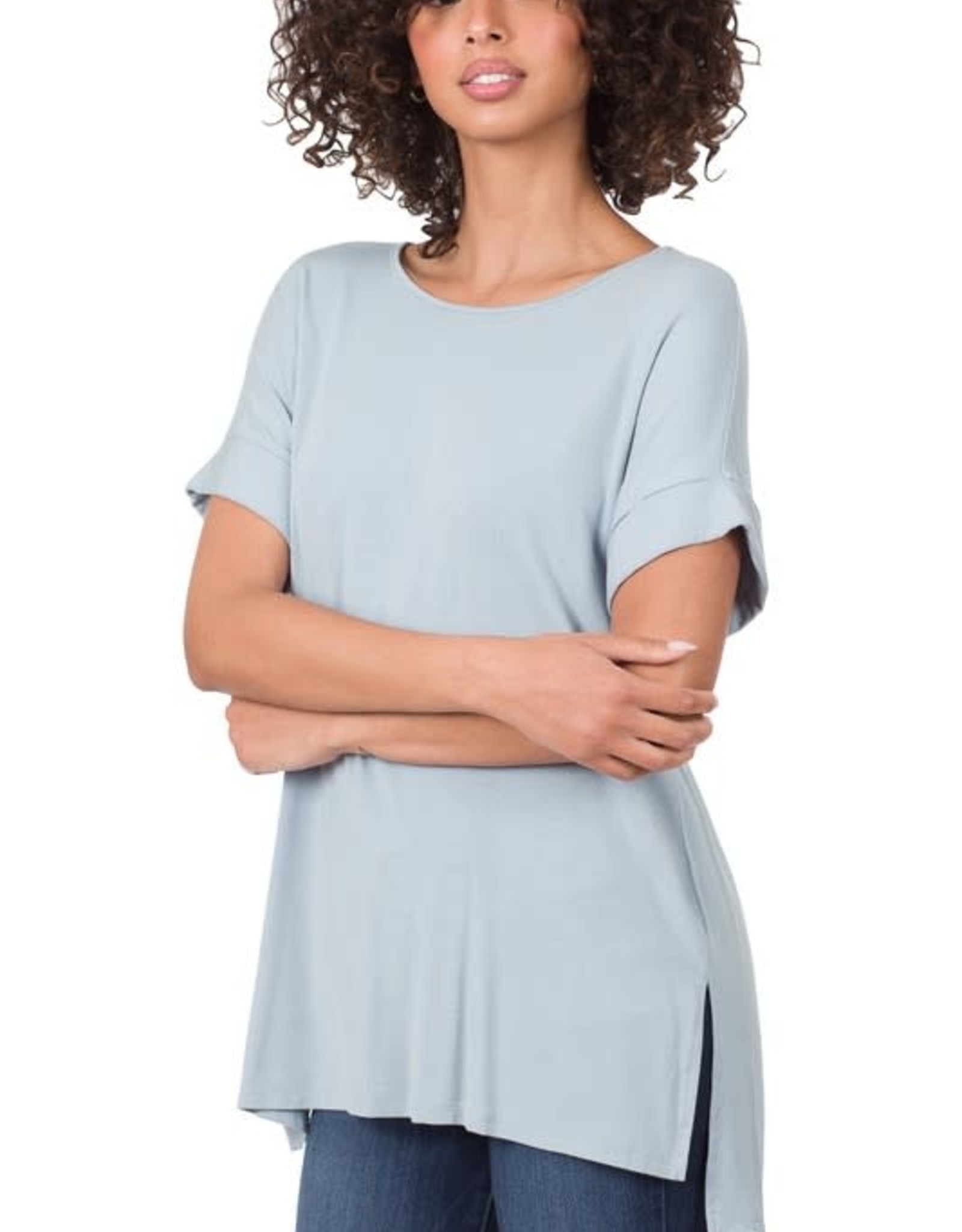 Miss Bliss Modal SS Boat Neck Top- Ash Blue