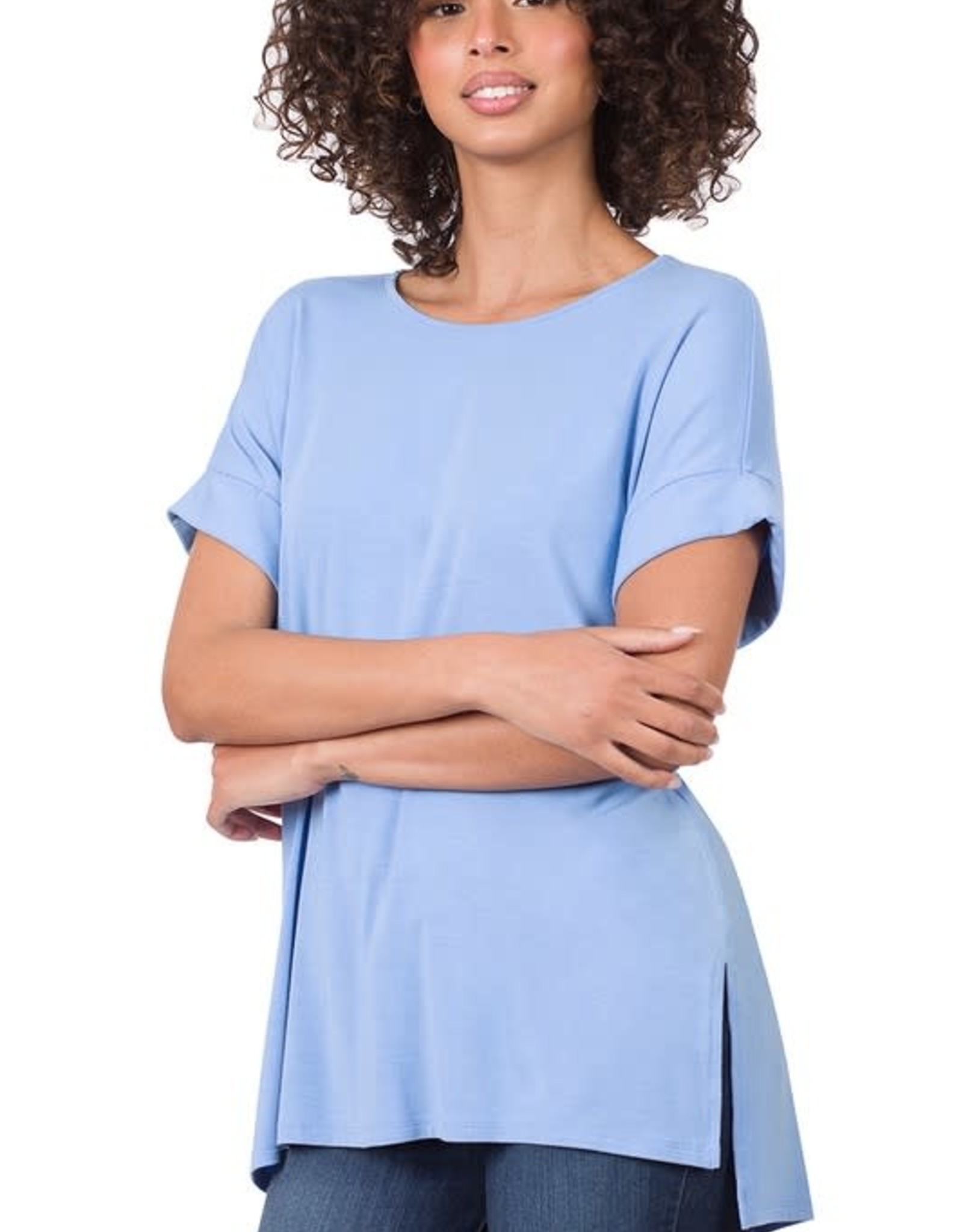 Miss Bliss Modal SS Boat Neck Top- Spring Blue