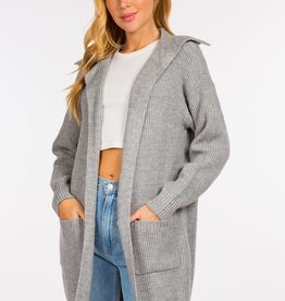 Miss Bliss Collared Open Cardigan- Grey
