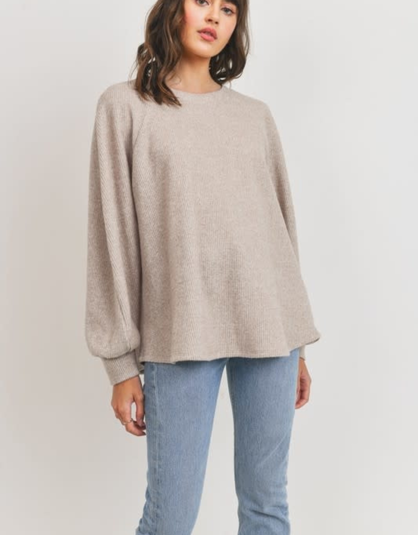 Miss Bliss LS Brushed Thermal Knit Raglan Top- Taupe