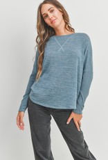 Miss Bliss LS Contrast Ribbed Two Tone Knit Top- Teal