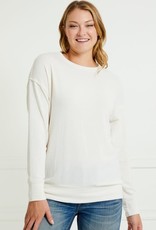 Miss Bliss LS French Terry Round Neck Top- White