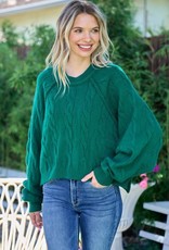 Miss Bliss Cable Knit Cropped Sweater- Green