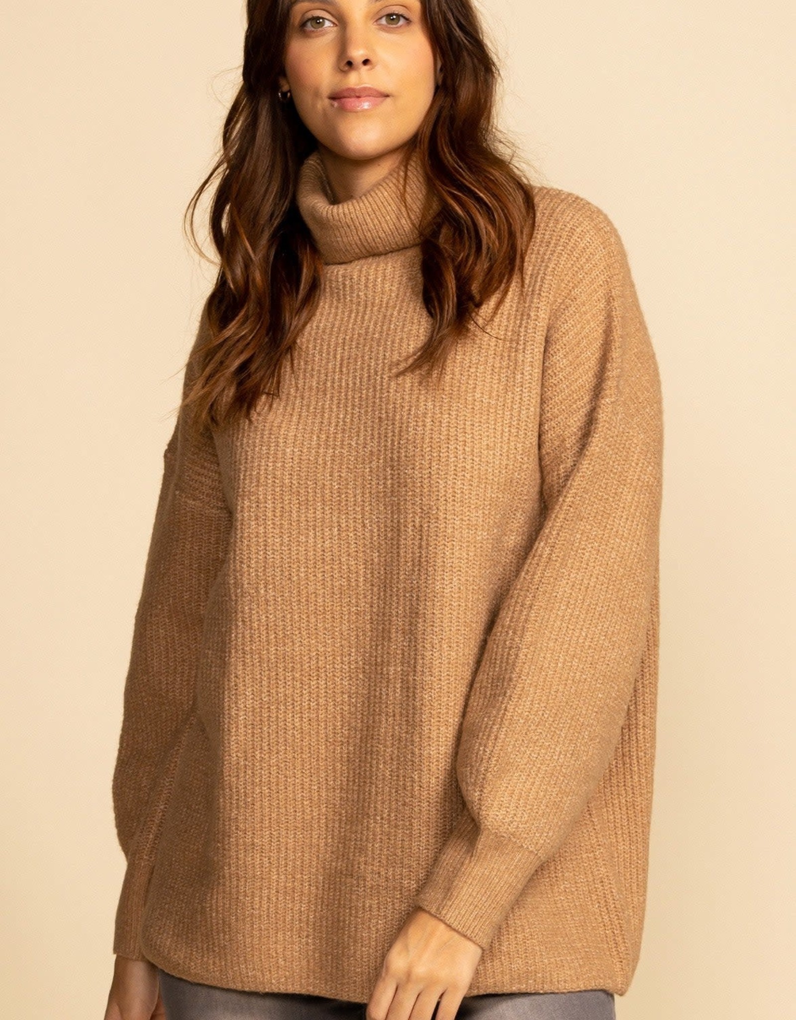 Miss Bliss Cora Oversized Turtleneck Sweater- Beige