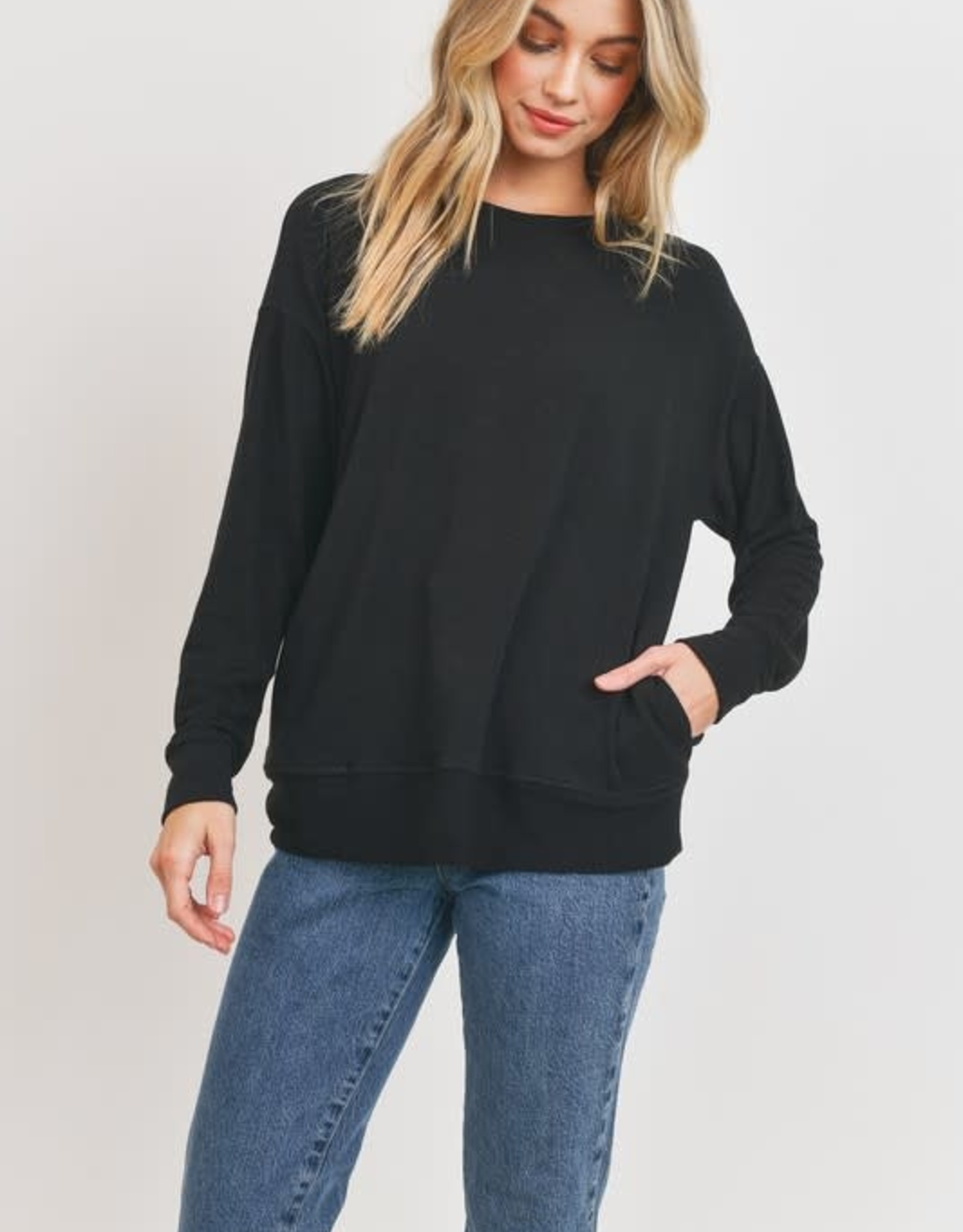 Miss Bliss LS Side Pocket French Terry Tunic- Black