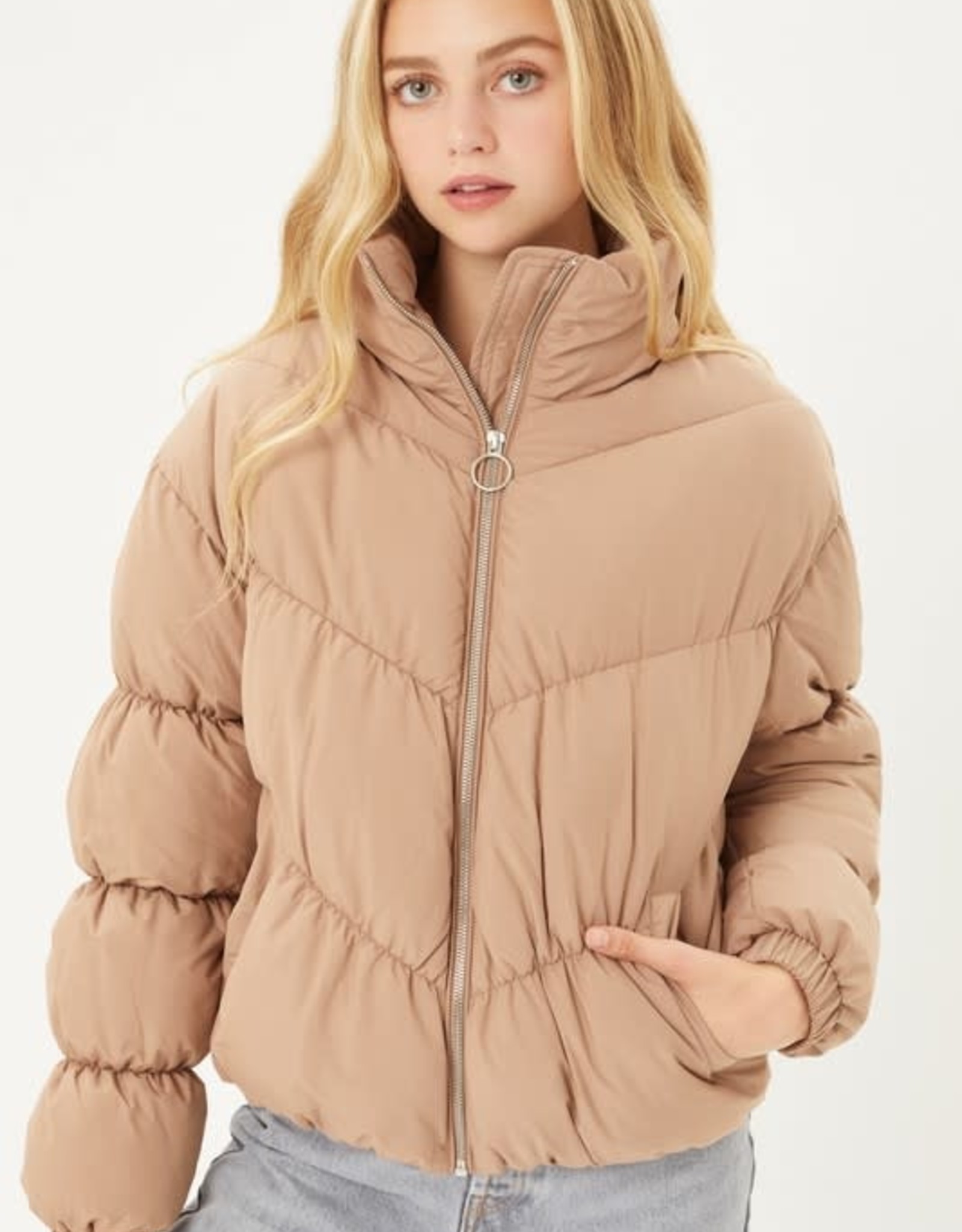 Miss Bliss Fluffy Puffer Jacket- Coco Brown