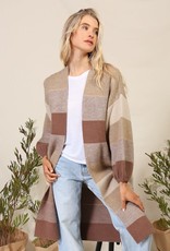 Miss Bliss LS Open Front Cardigan- Multi Brown