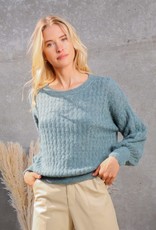 Miss Bliss Wavy Cable Knit Sweater- Teal Green