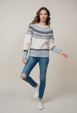 Miss Bliss Fairisle Printed Knit Sweater- Cream and Grey