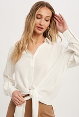 Miss Bliss Tie Front Button Down Shirt- Ivory