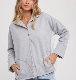 Miss Bliss Brushed Terry Side Pocket Pullover- Heather Grey