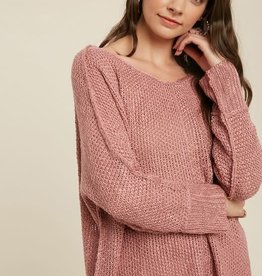 Miss Bliss Reverse Seam Loose Fit Sweater Top- Rose