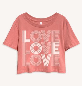 Miss Bliss Love Love Love Graphic Cropped Top Tee-Vintage Rose