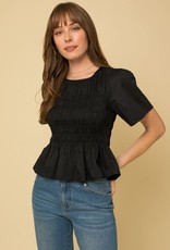 Miss Bliss SS Smocked Top- Black