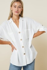 Miss Bliss Rugged Button Down LS Top- Off White