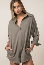 Miss Bliss LS Button Up Romper- Olive
