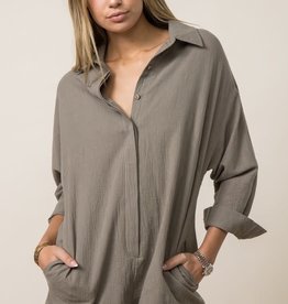 Miss Bliss LS Button Up Romper- Olive