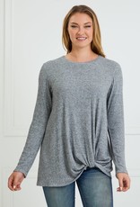 Miss Bliss Ribbed LS Knot Top- Heather Grey