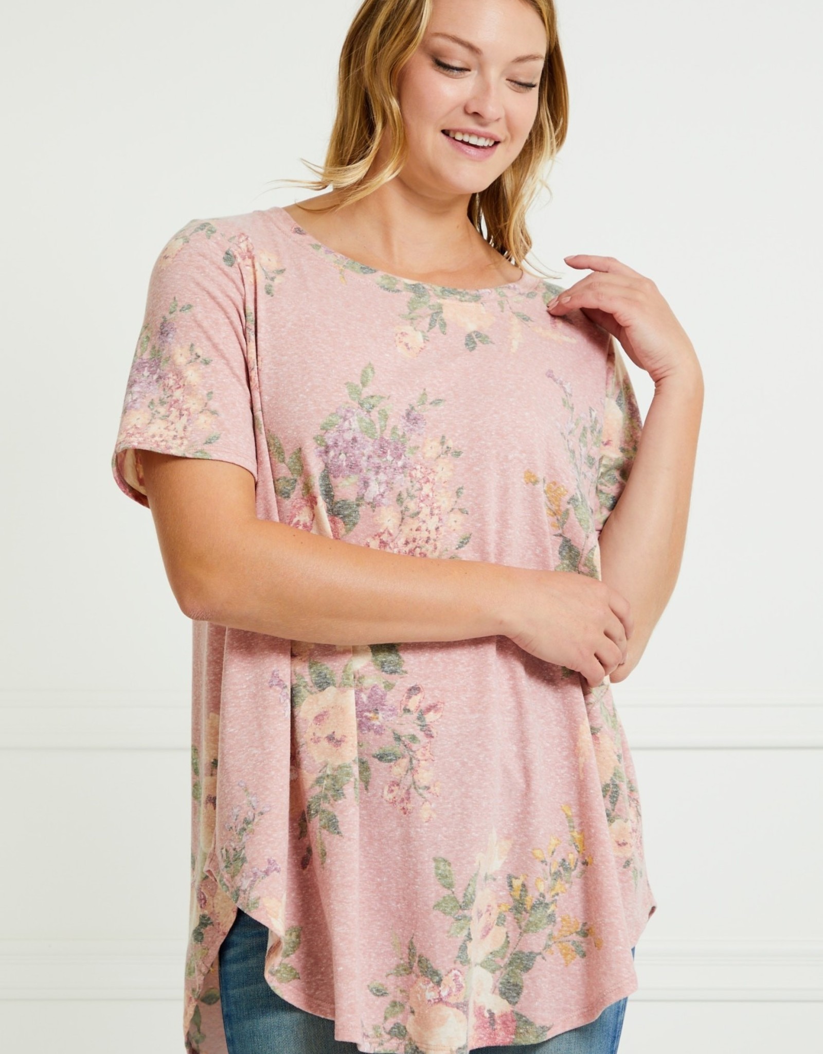 Miss Bliss SS Floral Print Top- Pink & Peach