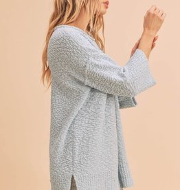Miss Bliss Boxy Knit 3/4 Sleeve Sweater- Sky