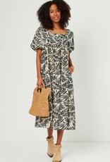 Miss Bliss Puff Sleeve Printed Square Neck Maxi Dress- Ivory