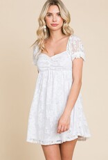 Miss Bliss Sweetheart Neck Floral Lace Dress- White