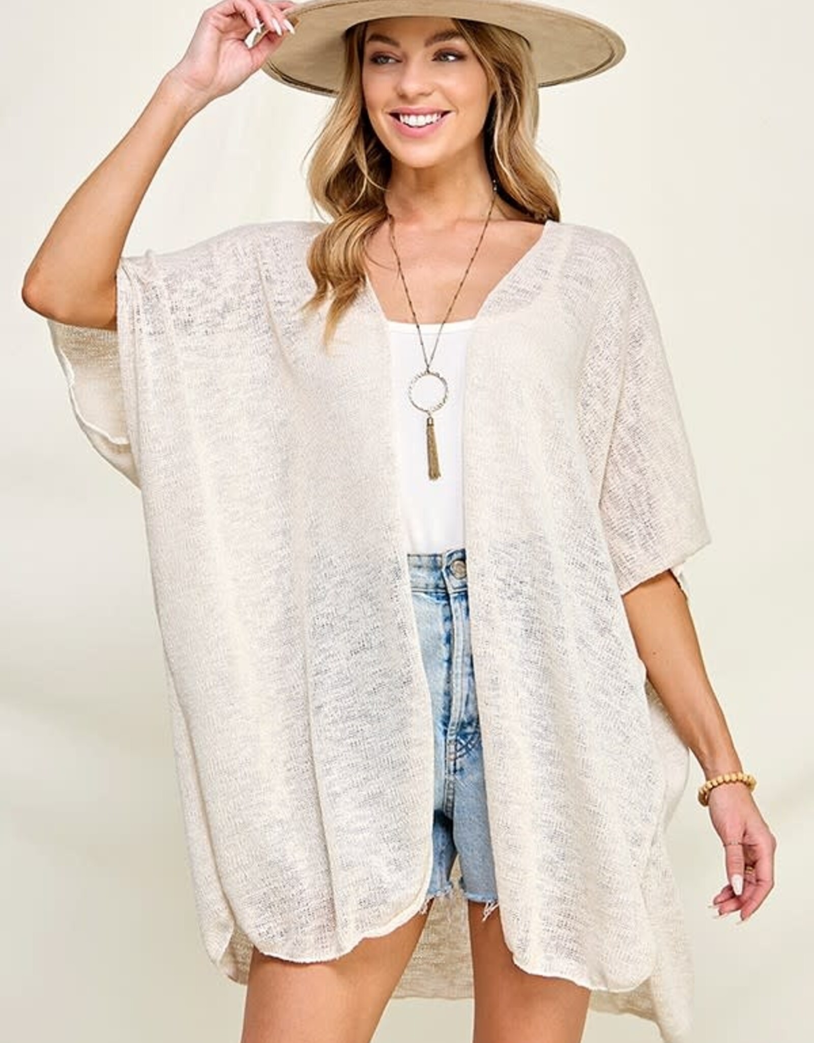 Miss Bliss Lightweight Knit Throw Cardigan- Ivory