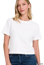 Miss Bliss Zen Cropped Cotton Crew Neck SS Top- White