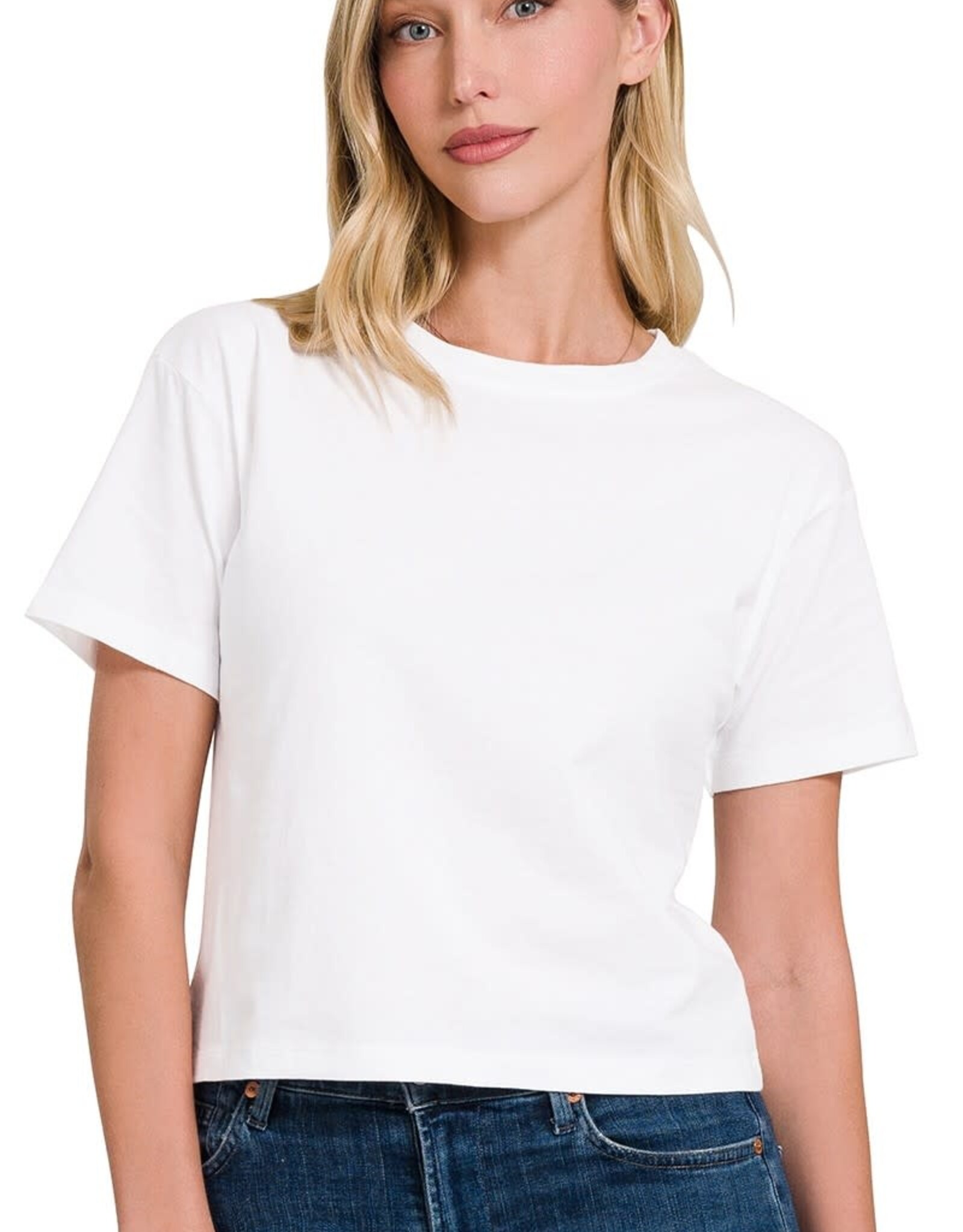 Miss Bliss Zen Cropped Cotton Crew Neck SS Top- White