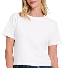 Miss Bliss Zen Cropped Cotton Crew Neck SS Top- White