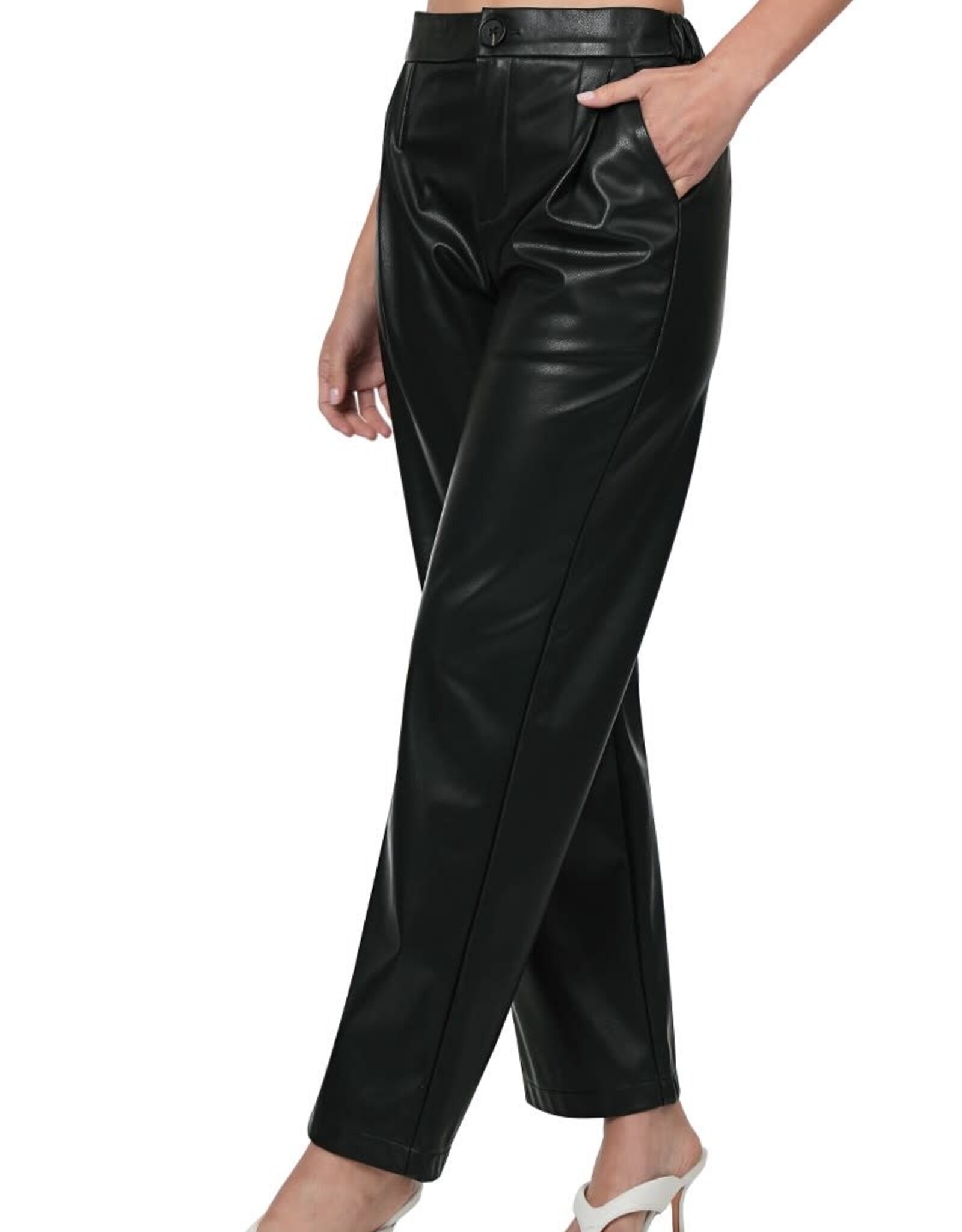 Miss Bliss High Waisted Faux Leather Pants- Black